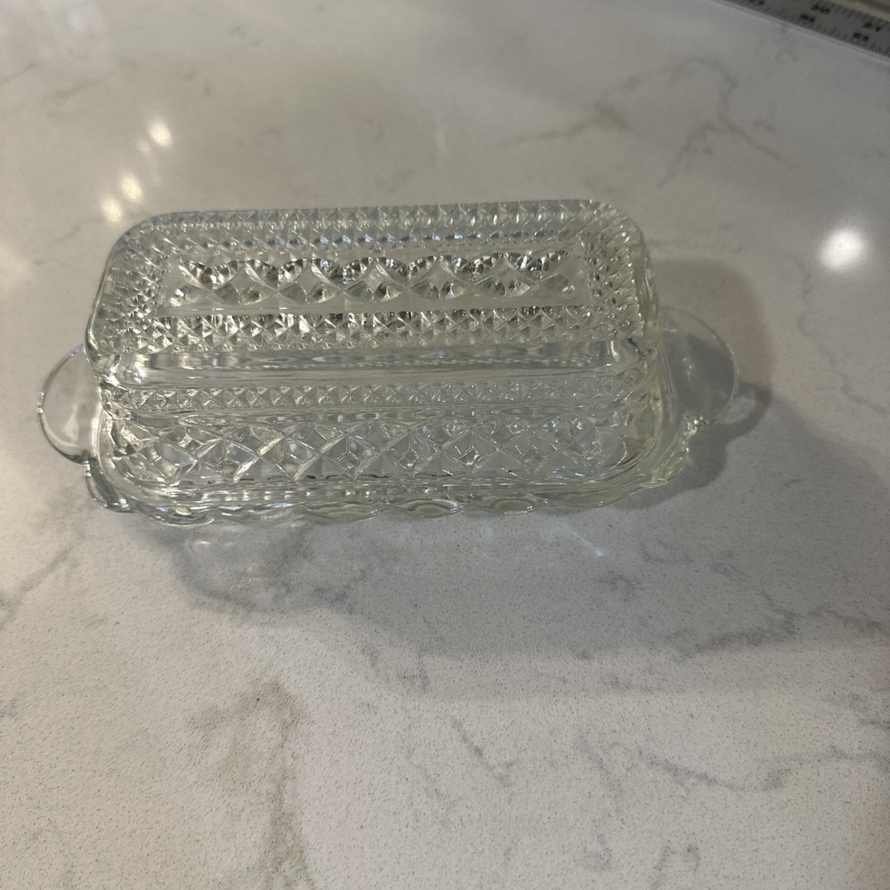 Vintage Anchor Hocking "Wexford" Clear Pressed Glass Covered Butter Dish